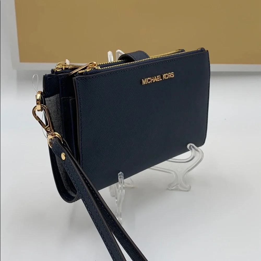 MICHAEL KORS LG DOUBLE ZIP WRISTLET NAVY